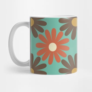 Retro Daisies Pattern in Green Mug